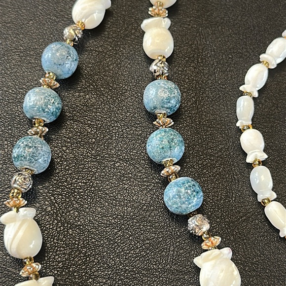 Mother Of Pearl & Jasper Barrel Clasp Vintage Necklace - Picture 9 of 11